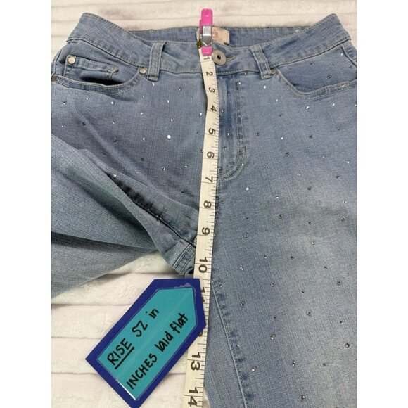 Camila Coelho Women’s Blue Jeans with Gemstone Accent Size 2 - Picture 10 of 13